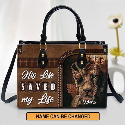 Personalized His Life Saved My Life Unique Lion Leather Bag, Christian Pu Leather Bags For Women