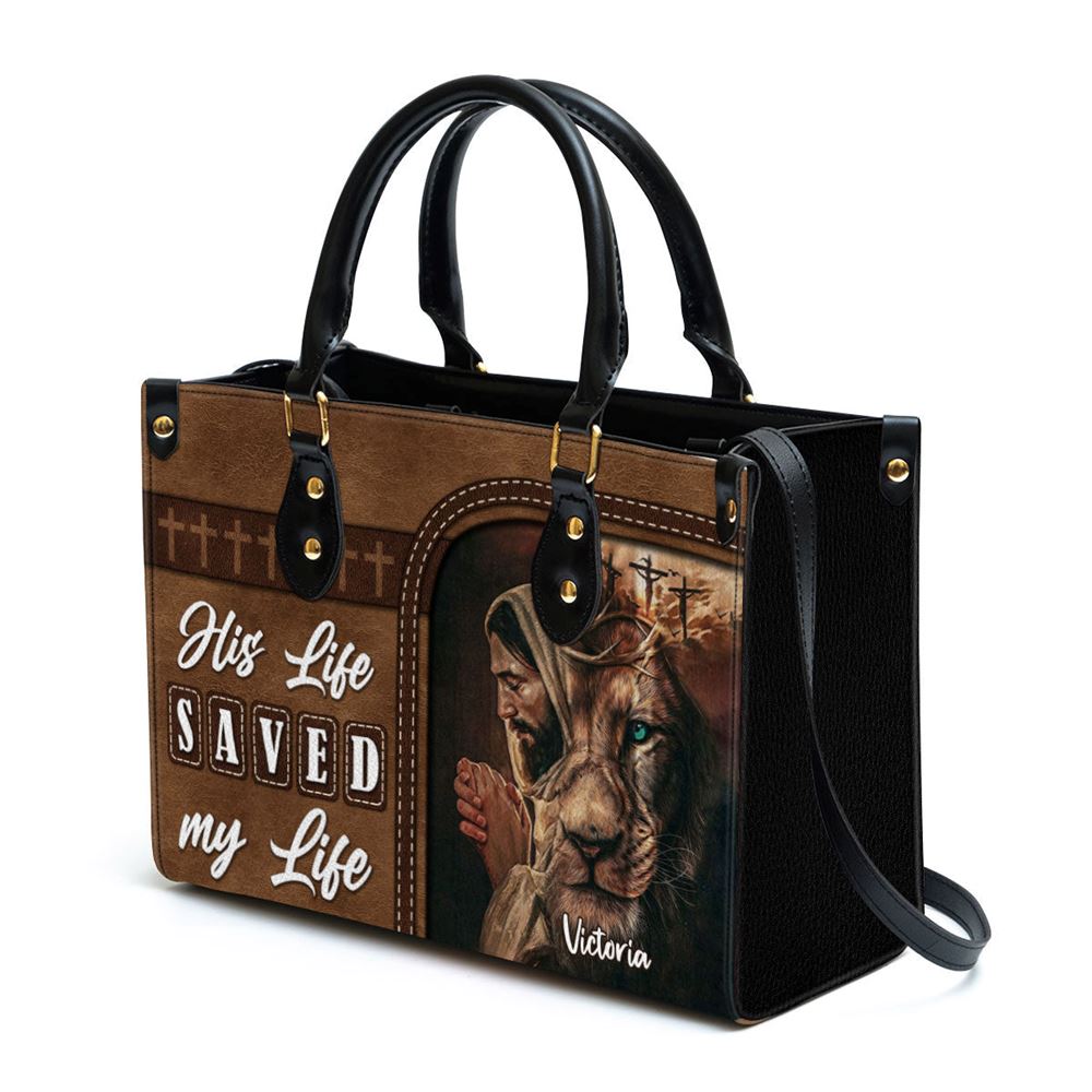 Personalized His Life Saved My Life Unique Lion Leather Bag, Christian Pu Leather Bags For Women
