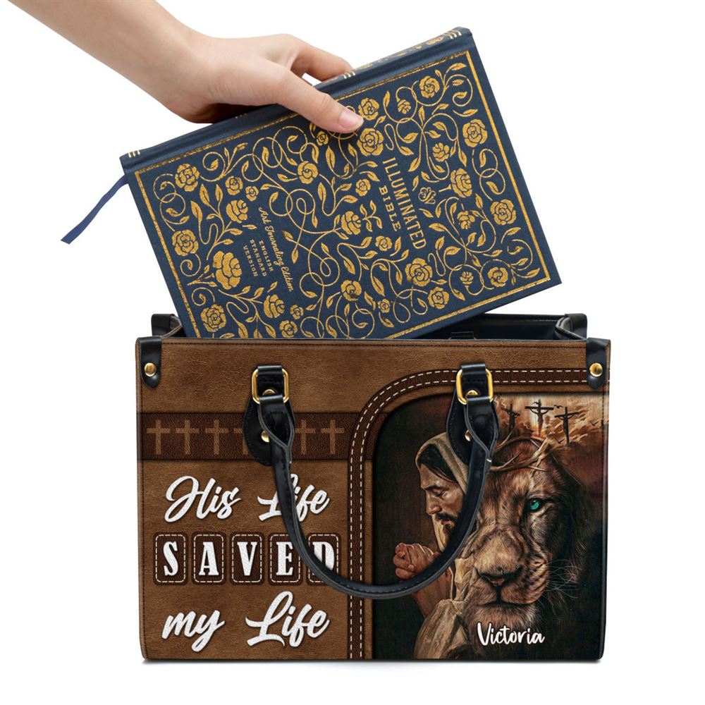 Personalized His Life Saved My Life Unique Lion Leather Bag, Christian Pu Leather Bags For Women