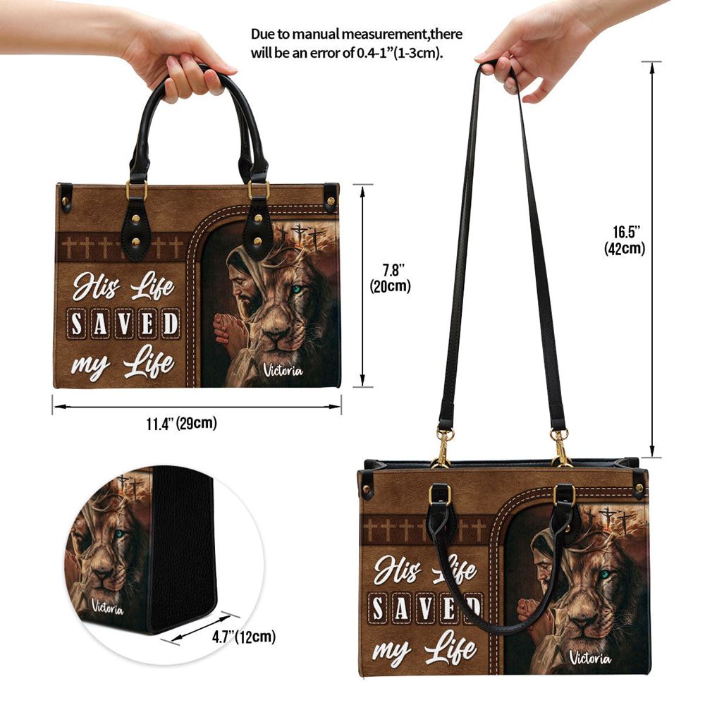 Personalized His Life Saved My Life Unique Lion Leather Bag, Christian Pu Leather Bags For Women