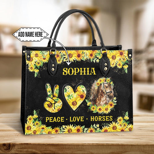 Personalized Horse Peace Love Horses Leather Bag, Women's Pu Leather Bag, Best Mother's Day Gifts