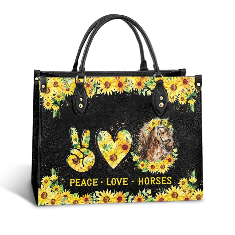 Personalized Horse Peace Love Horses Leather Bag, Women's Pu Leather Bag, Best Mother's Day Gifts