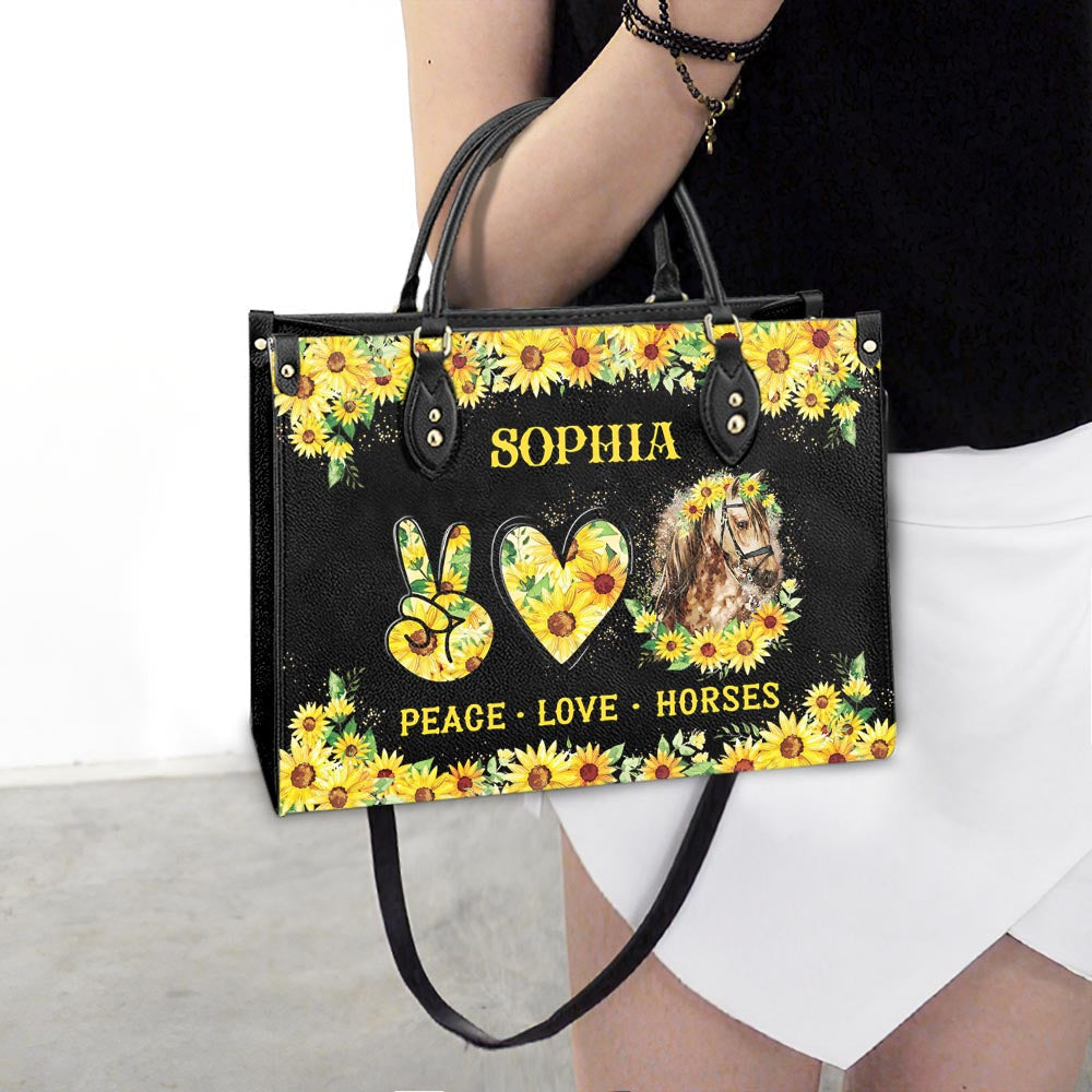 Personalized Horse Peace Love Horses Leather Bag, Women's Pu Leather Bag, Best Mother's Day Gifts