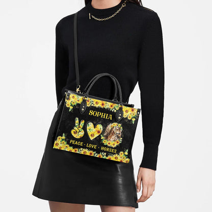 Personalized Horse Peace Love Horses Leather Bag, Women's Pu Leather Bag, Best Mother's Day Gifts