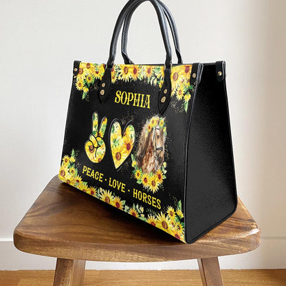 Personalized Horse Peace Love Horses Leather Bag, Women's Pu Leather Bag, Best Mother's Day Gifts