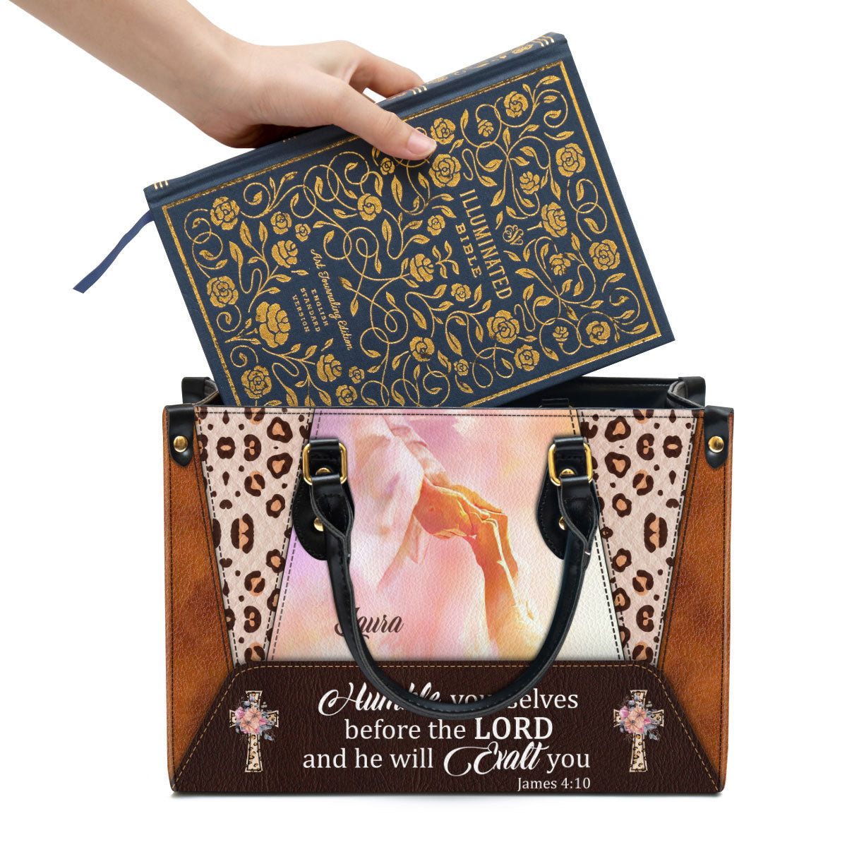 Personalized Humble Yourselves Before The Lord And He Will Exalt You Leather Bag, Christian Pu Leather Bags For Women