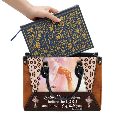 Personalized Humble Yourselves Before The Lord And He Will Exalt You Leather Bag, Christian Pu Leather Bags For Women