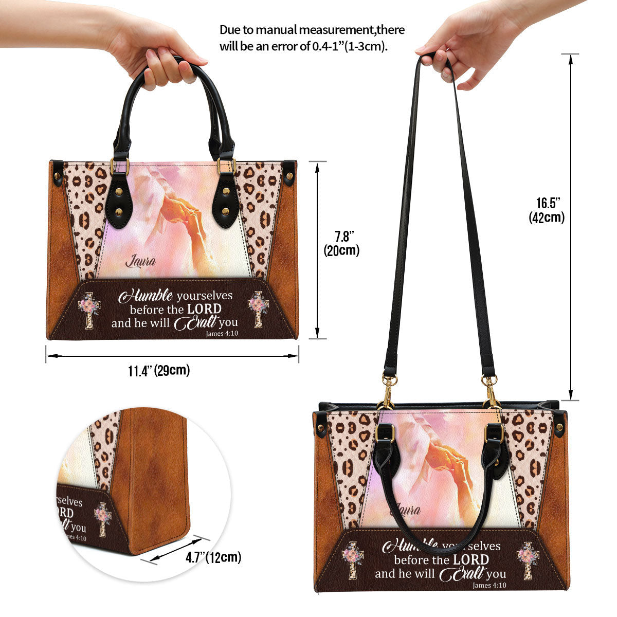 Personalized Humble Yourselves Before The Lord And He Will Exalt You Leather Bag, Christian Pu Leather Bags For Women