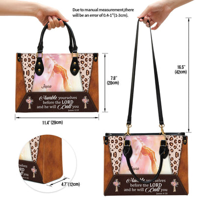Personalized Humble Yourselves Before The Lord And He Will Exalt You Leather Bag, Christian Pu Leather Bags For Women