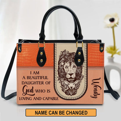 Personalized I Am A Daughter Of God Special Lion Leather Bag, Christian Pu Leather Bags For Women