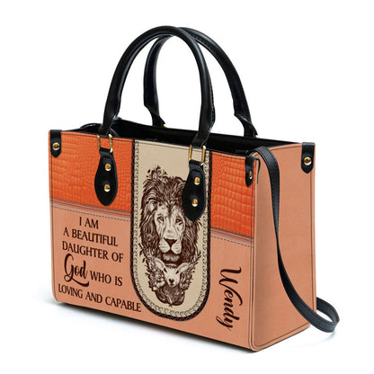 Personalized I Am A Daughter Of God Special Lion Leather Bag, Christian Pu Leather Bags For Women