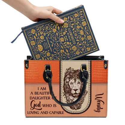 Personalized I Am A Daughter Of God Special Lion Leather Bag, Christian Pu Leather Bags For Women