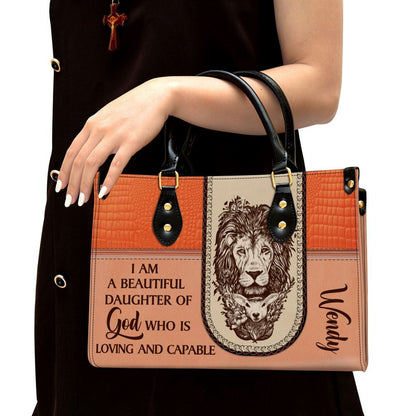 Personalized I Am A Daughter Of God Special Lion Leather Bag, Christian Pu Leather Bags For Women
