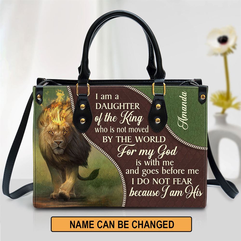 Personalized I Am A Daughter Of The King Unique Lion Leather Bag, Christian Pu Leather Bags For Women