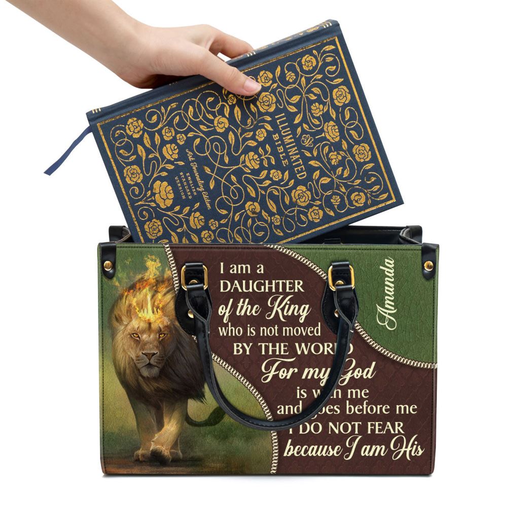 Personalized I Am A Daughter Of The King Unique Lion Leather Bag, Christian Pu Leather Bags For Women