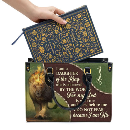 Personalized I Am A Daughter Of The King Unique Lion Leather Bag, Christian Pu Leather Bags For Women
