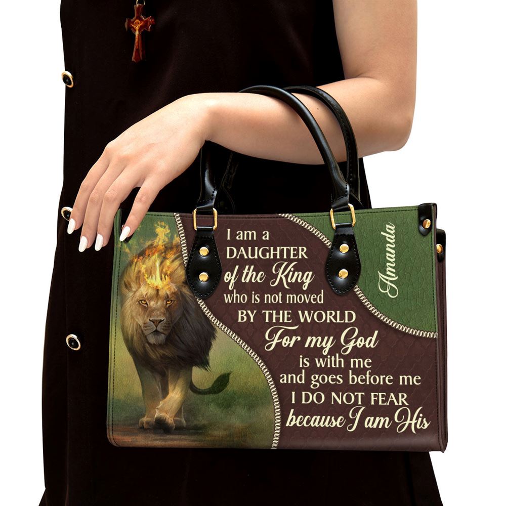 Personalized I Am A Daughter Of The King Unique Lion Leather Bag, Christian Pu Leather Bags For Women