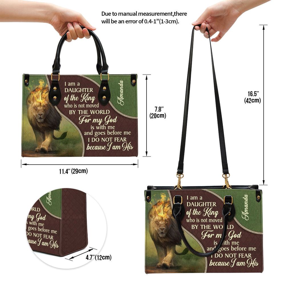 Personalized I Am A Daughter Of The King Unique Lion Leather Bag, Christian Pu Leather Bags For Women