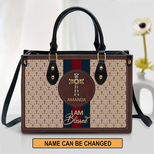 Personalized I Am Blessed Leather Bag, Christian Pu Leather Bags For Women