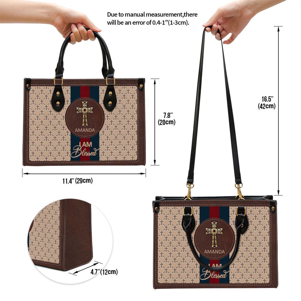 Personalized I Am Blessed Leather Bag, Christian Pu Leather Bags For Women