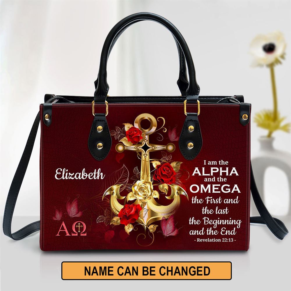 Personalized I Am The Alpha And The Omega Unique Leather Bag, Christian Pu Leather Bags For Women
