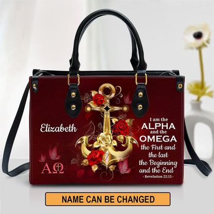 Personalized I Am The Alpha And The Omega Unique Leather Bag, Christian Pu Leather Bags For Women