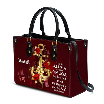 Personalized I Am The Alpha And The Omega Unique Leather Bag, Christian Pu Leather Bags For Women
