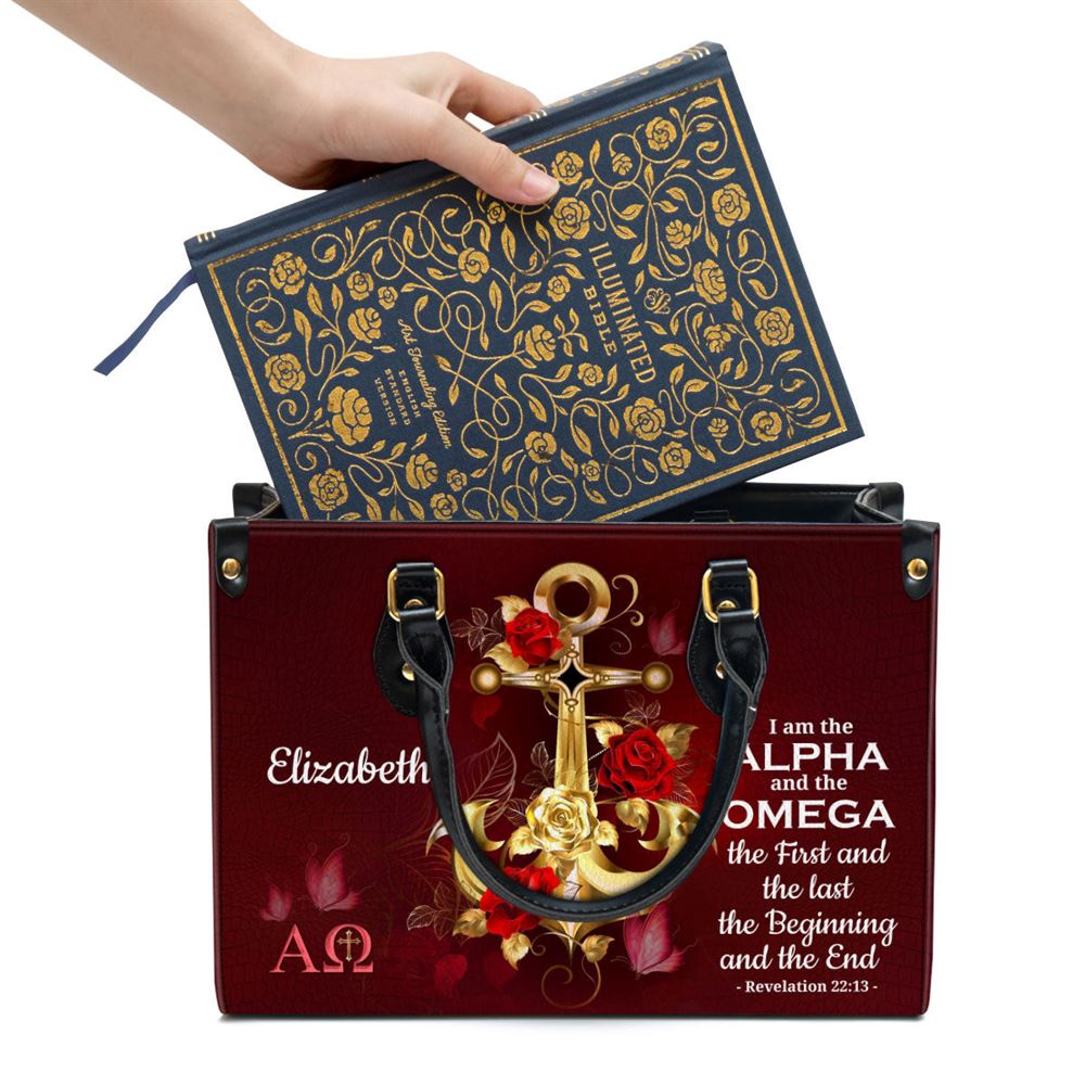 Personalized I Am The Alpha And The Omega Unique Leather Bag, Christian Pu Leather Bags For Women