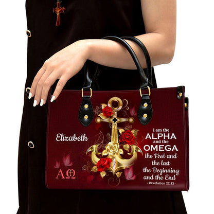 Personalized I Am The Alpha And The Omega Unique Leather Bag, Christian Pu Leather Bags For Women