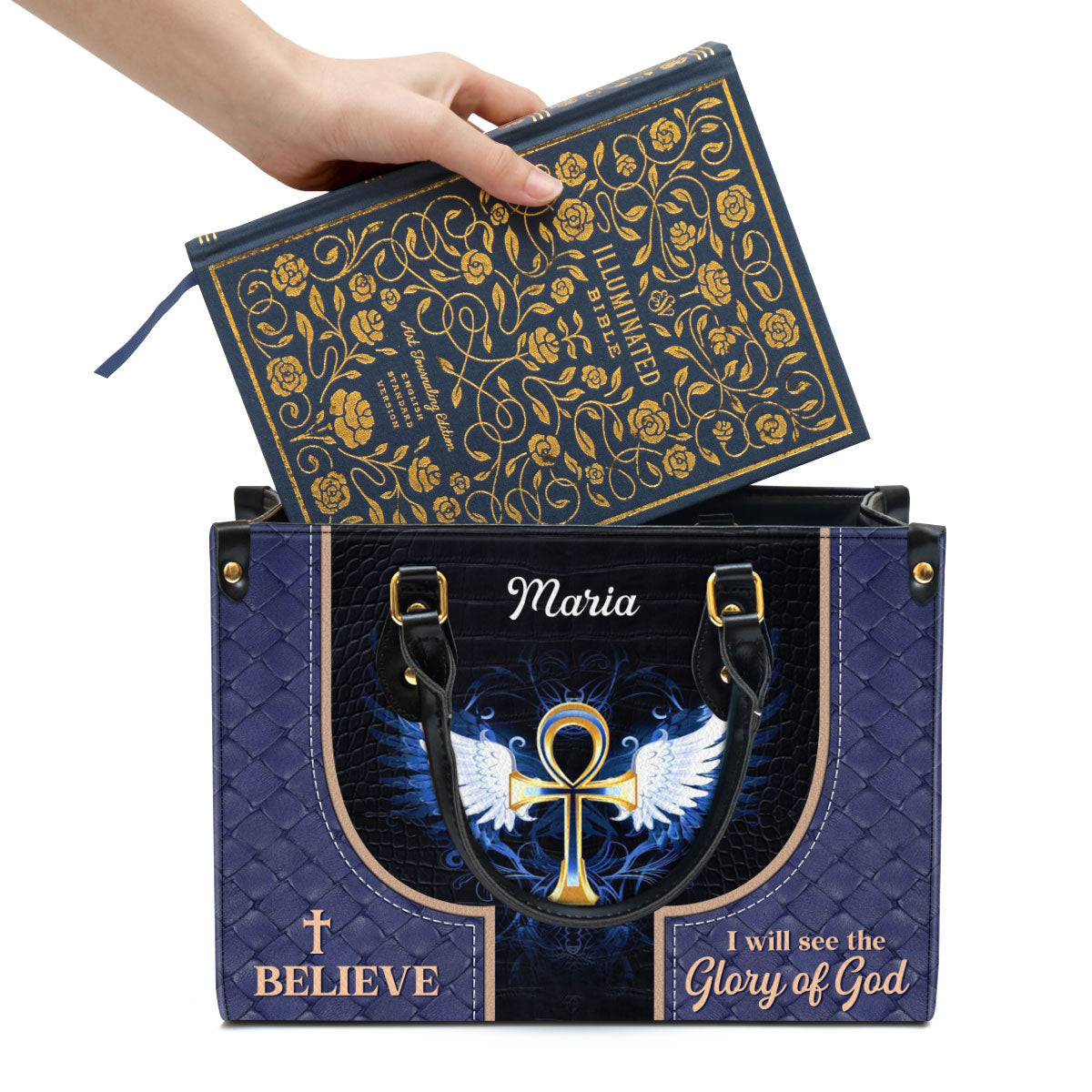 Personalized I Believe I Will See The Glory Of God Lovely Leather Bag, Christian Pu Leather Bags For Women