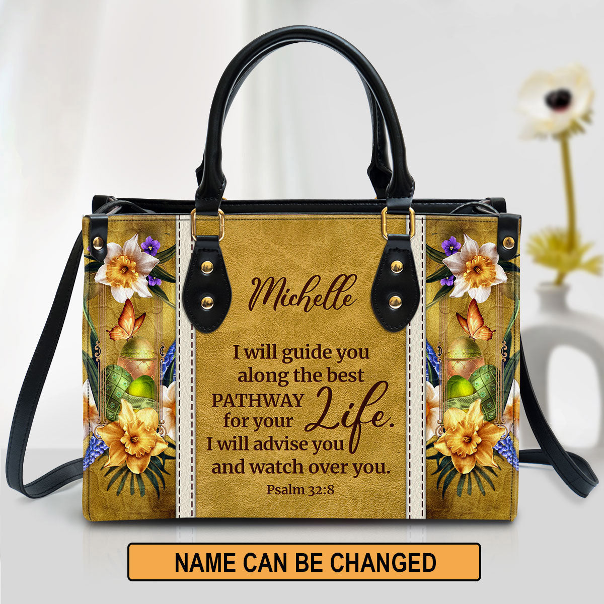 Personalized I Will Advise You And Watch Over You Unique Christian Leather Bag, Christian Pu Leather Bags For Women