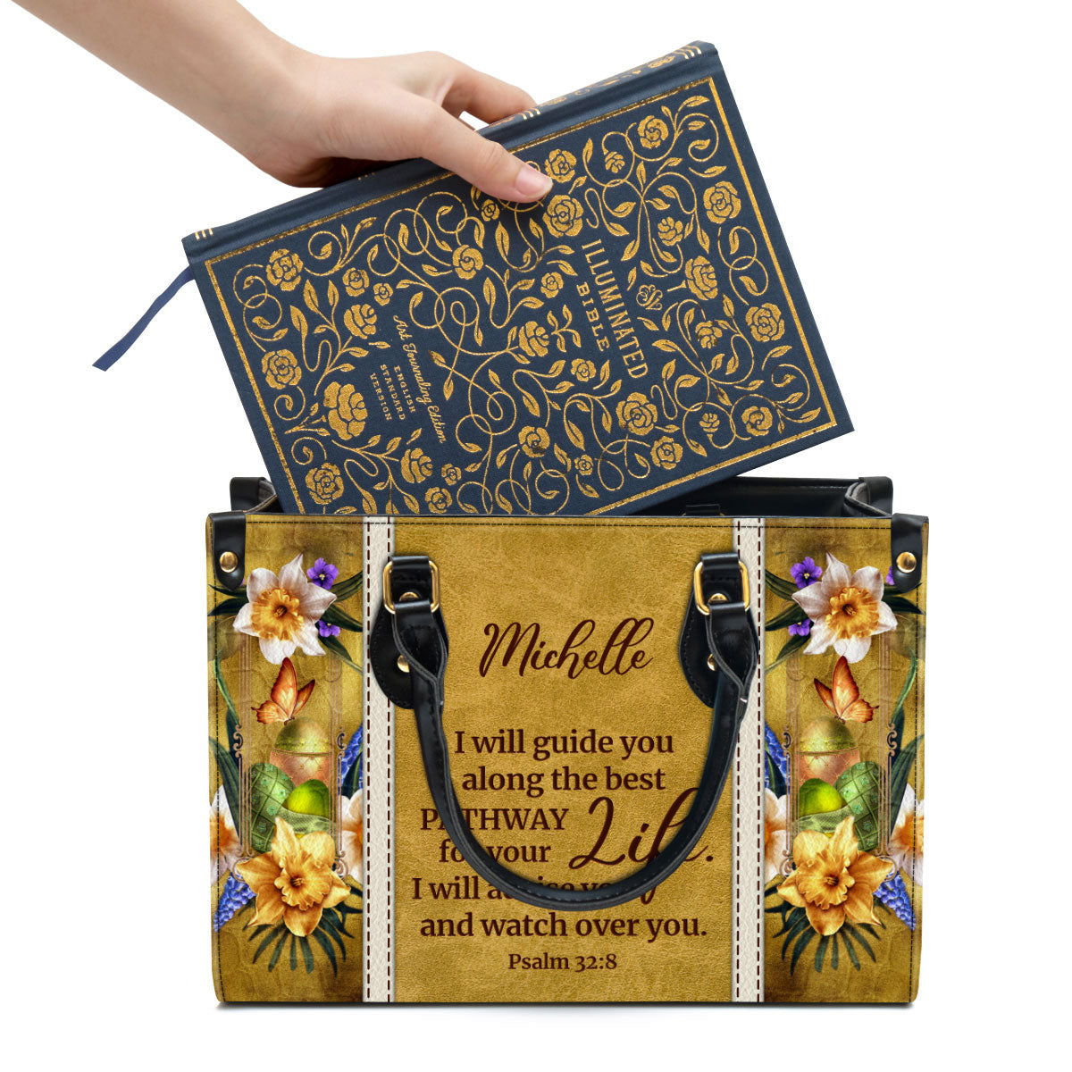 Personalized I Will Advise You And Watch Over You Unique Christian Leather Bag, Christian Pu Leather Bags For Women