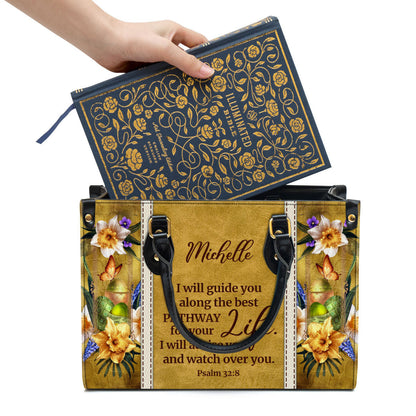 Personalized I Will Advise You And Watch Over You Unique Christian Leather Bag, Christian Pu Leather Bags For Women