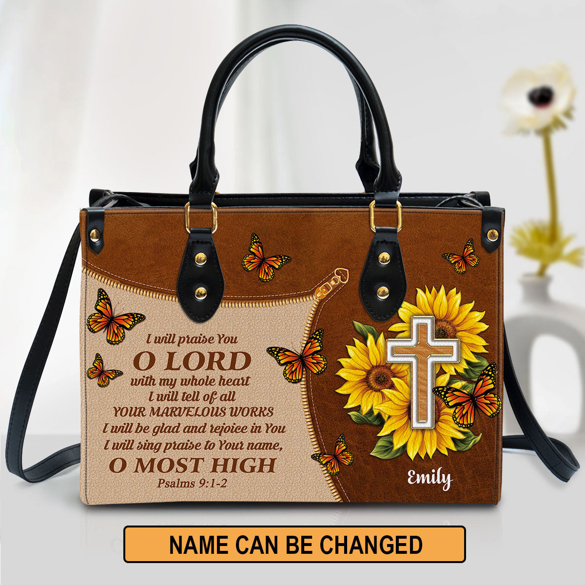 Personalized I Will Be Glad And Rejoice In You Gorgeous Leather Bag, Christian Pu Leather Bags For Women