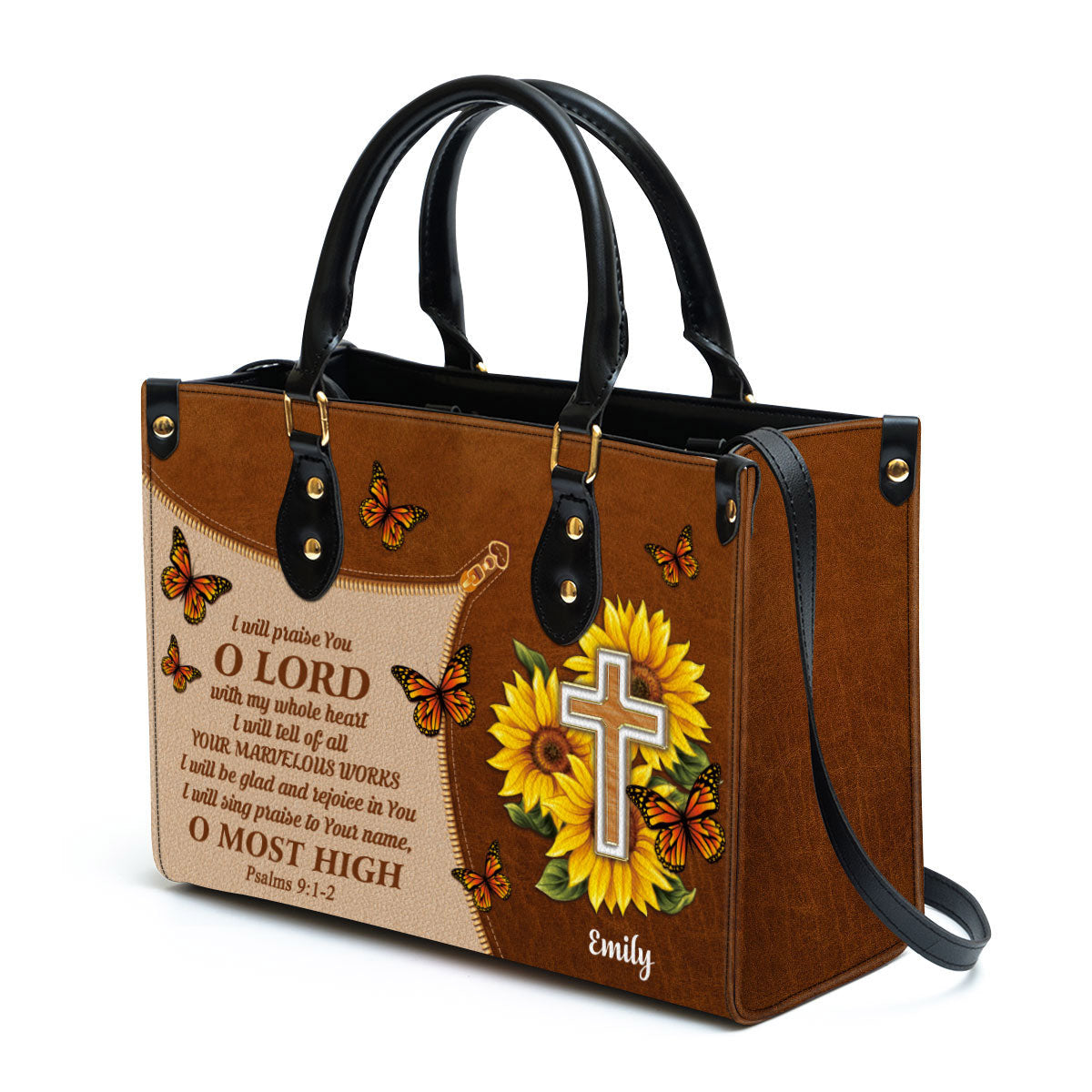 Personalized I Will Be Glad And Rejoice In You Gorgeous Leather Bag, Christian Pu Leather Bags For Women