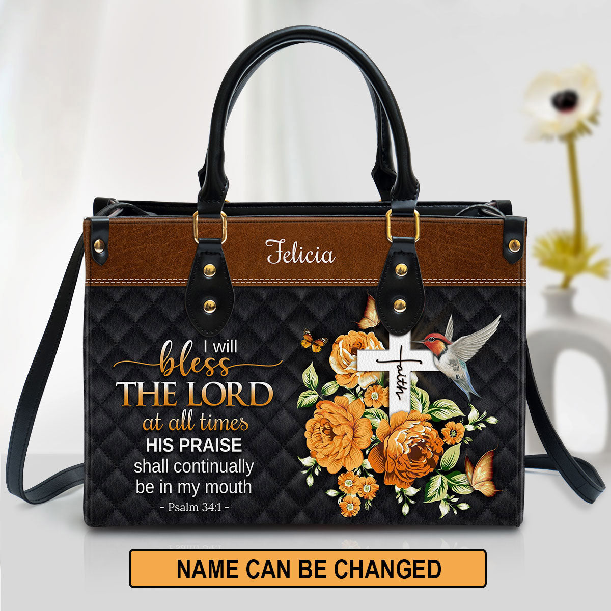 Personalized I Will Bless The Lord At All Times Special Leather Bag, Christian Pu Leather Bags For Women