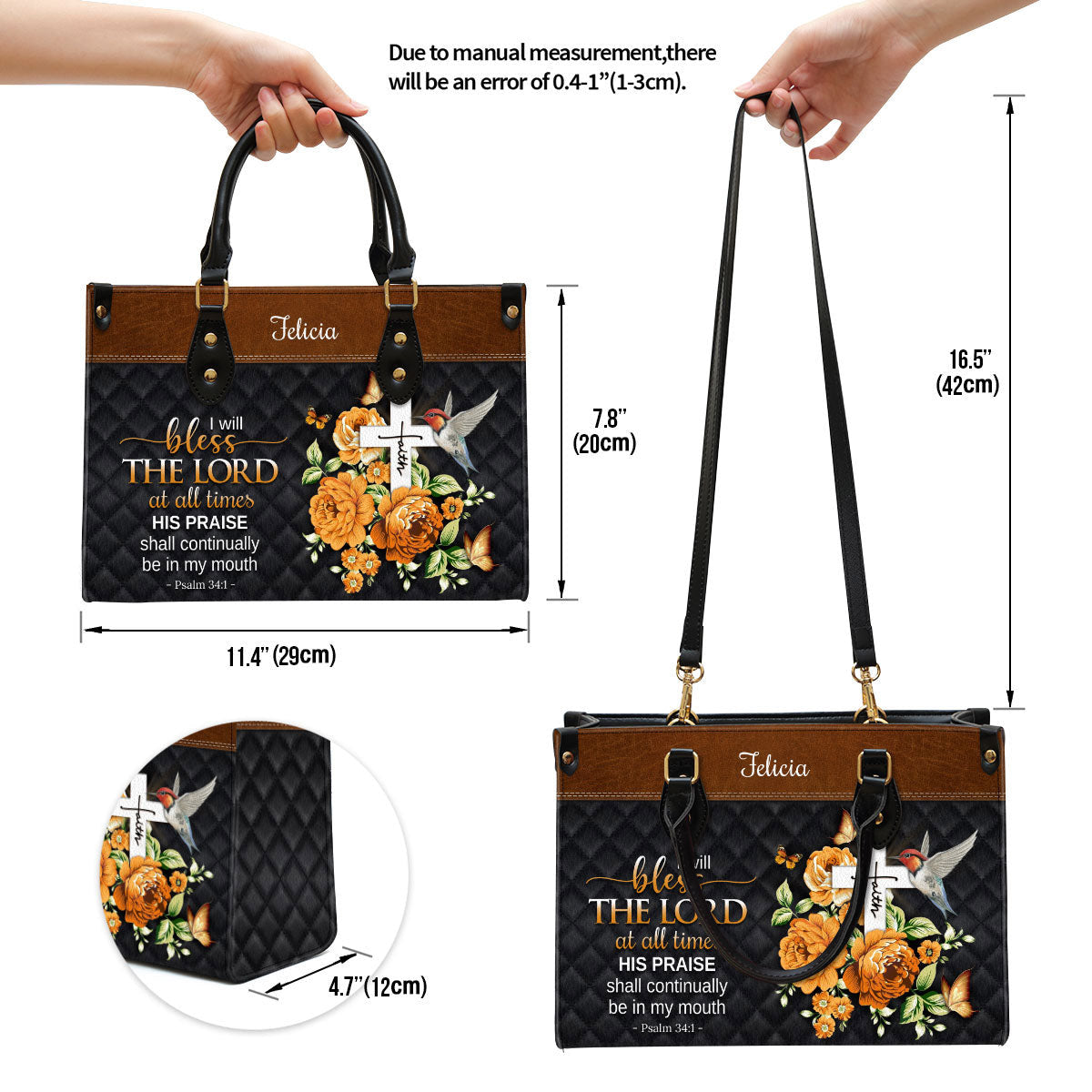 Personalized I Will Bless The Lord At All Times Special Leather Bag, Christian Pu Leather Bags For Women