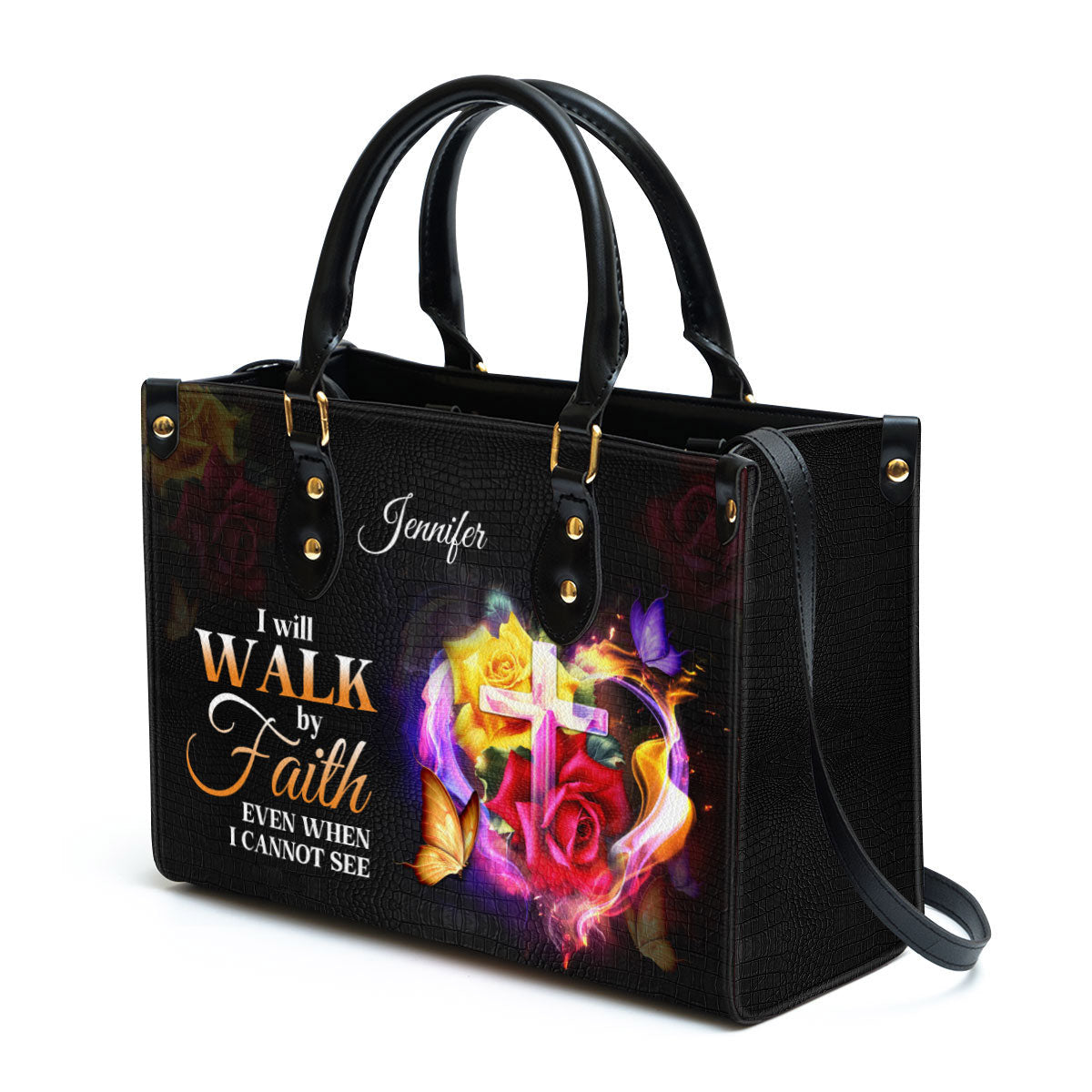 Personalized I Will Walk By Faith Even When I Cannot See Leather Bag, Christian Pu Leather Bags For Women
