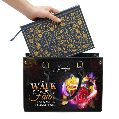 Personalized I Will Walk By Faith Even When I Cannot See Leather Bag, Christian Pu Leather Bags For Women