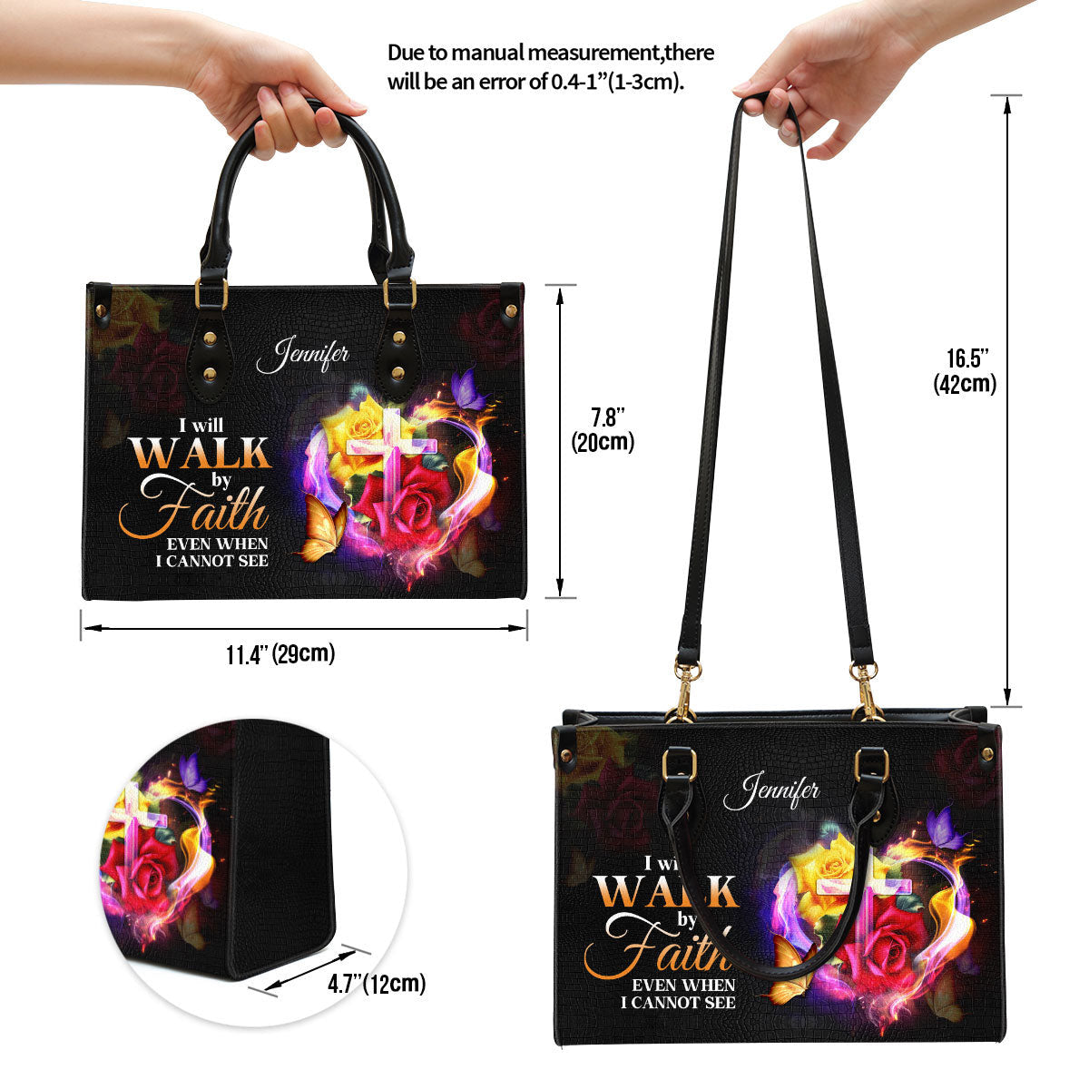 Personalized I Will Walk By Faith Even When I Cannot See Leather Bag, Christian Pu Leather Bags For Women