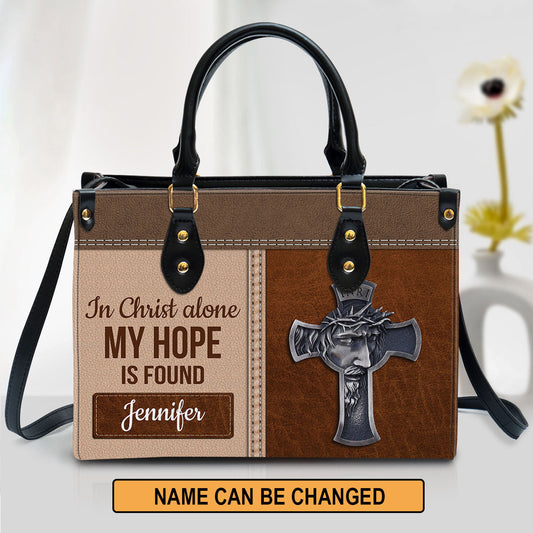 Personalized In Christ Alone My Hope Is Found Special Cross Leather Bag, Christian Pu Leather Bags For Women