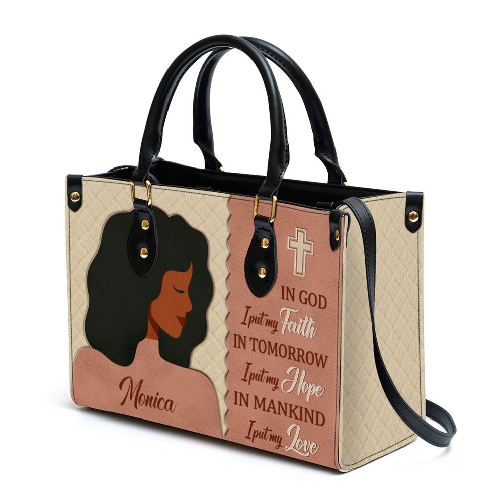 Personalized In God I Put My Faith Leather Bag, Christian Pu Leather Bags For Women