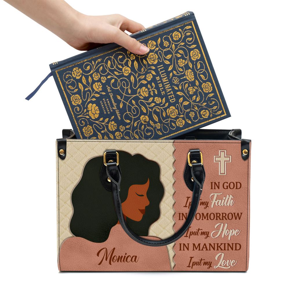 Personalized In God I Put My Faith Leather Bag, Christian Pu Leather Bags For Women
