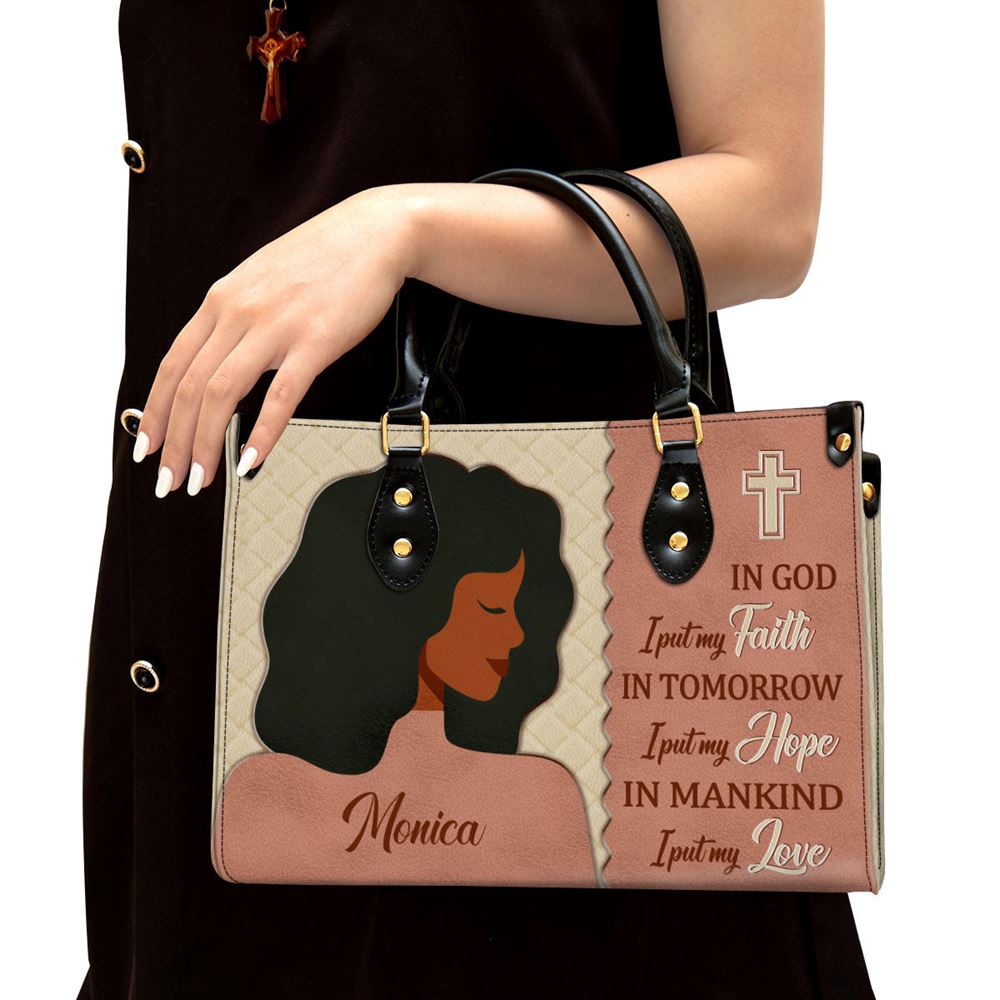 Personalized In God I Put My Faith Leather Bag, Christian Pu Leather Bags For Women