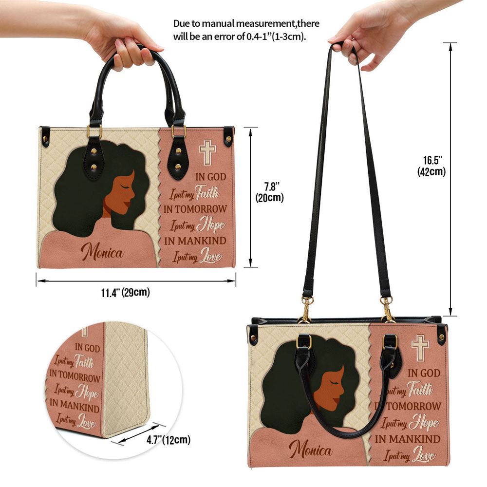 Personalized In God I Put My Faith Leather Bag, Christian Pu Leather Bags For Women