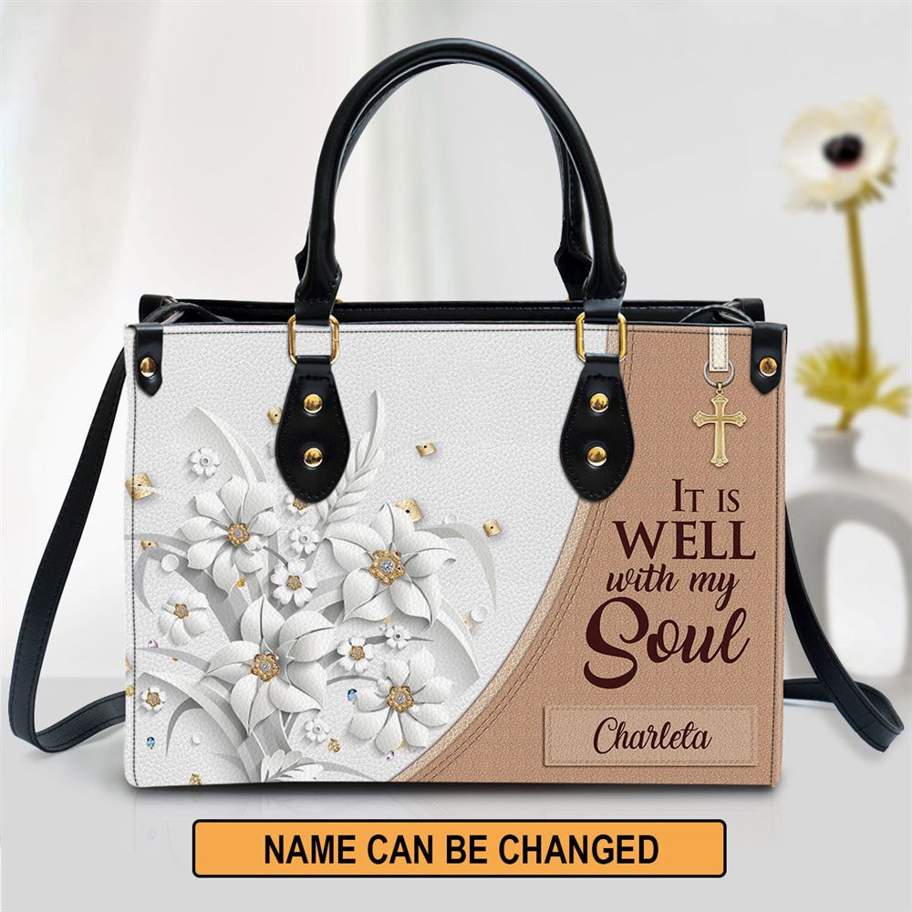 Personalized It Is Well With My Soul Leather Bag, Christian Pu Leather Bags For Women