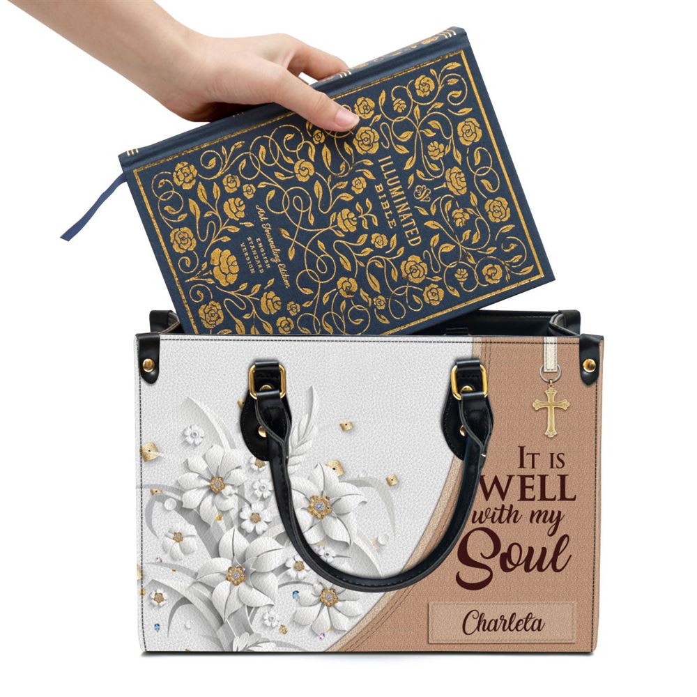 Personalized It Is Well With My Soul Leather Bag, Christian Pu Leather Bags For Women