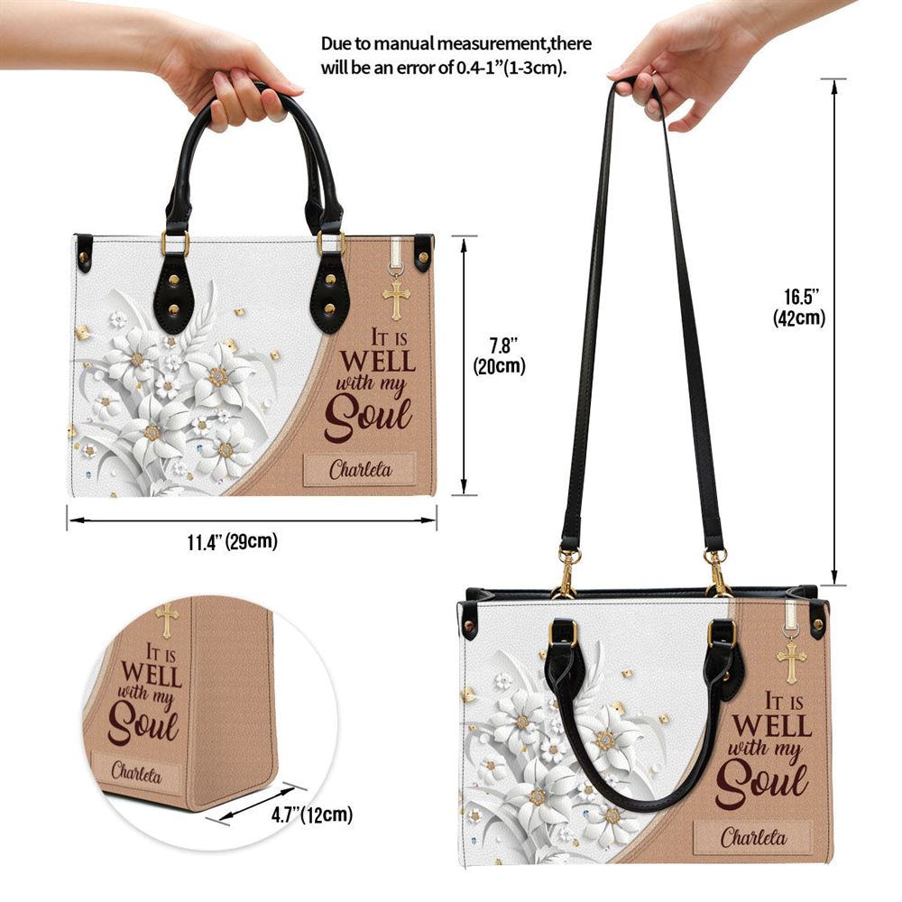 Personalized It Is Well With My Soul Leather Bag, Christian Pu Leather Bags For Women