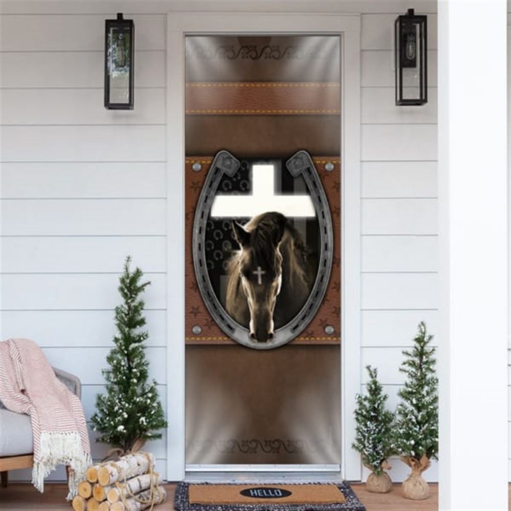 Personalized Jesus And Black Horse Door Cover, Christian Door Decor, Door Christian Church, Christian Door Plaques