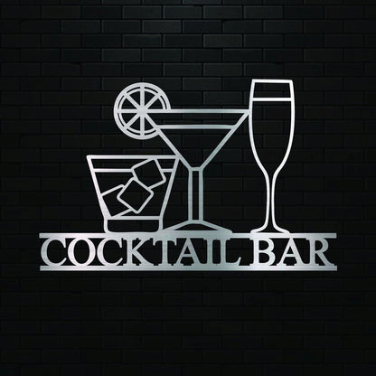 Personalized Laser Cut Metal Cocktail Sign, Cocktail Bar Sign, Drinks Sign, Home Bar Decor, Metal Wall Art Decoration
